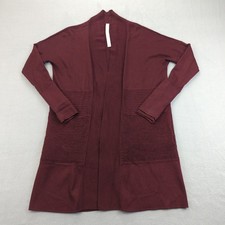 Lululemon Sweater Womens 2 Burgundy Merino Wool Open Front Long Cardigan Pockets