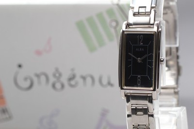 N MINT Seiko Alba Ingenu 1N01-0FX0 Black Dial Steel Tank Qz Womens Watch JAPAN