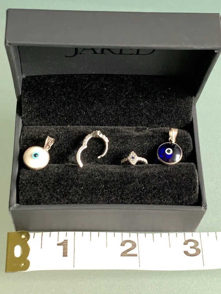 Sterling Silver Small Hoop Blue White CZ Evil Eye Earrings & Pendants - Image 2 of 3