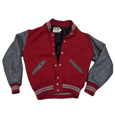 Vintage DeLong Red & Gray Blank Wool/Leather Letterman Jacket - Small- USA