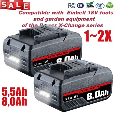 2x 8,0Ah Akku Für Einhell 18V Ersatzakku POWER X-CHANGE Lithium PXC Batterien