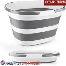Collapsible Mop Bucket Silicone 16L Cleaning Storage Organizer Home & Car Gray