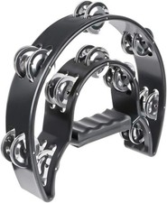 Half Moon Musical Tambourine Double Row Metal Jingles Hand Held Black