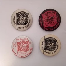 Vintage Seattle Seafair Pirates pin lot of 4 1970, 1971, 1974, 1975 2 1/4" skull