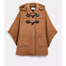 Coach Duffle Cape Hooded Toggle Coat Tan Brow...