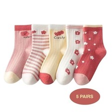 Girls Polychrome Floral Spring Whimsical Socks 4-6 Durable Casual Pastel 5 Pairs