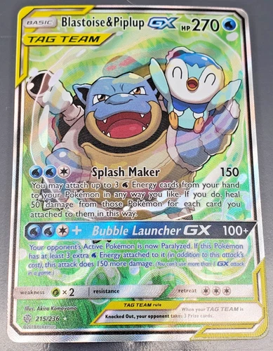 2019 Pokemon Cosmic Eclipse Alternate Full Art 215/236 Blastoise & Piplup GX