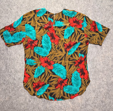 Vintage Chaus 100 Silk Blouse Womens M Tropical Floral Hibiscus Short Sleeve To