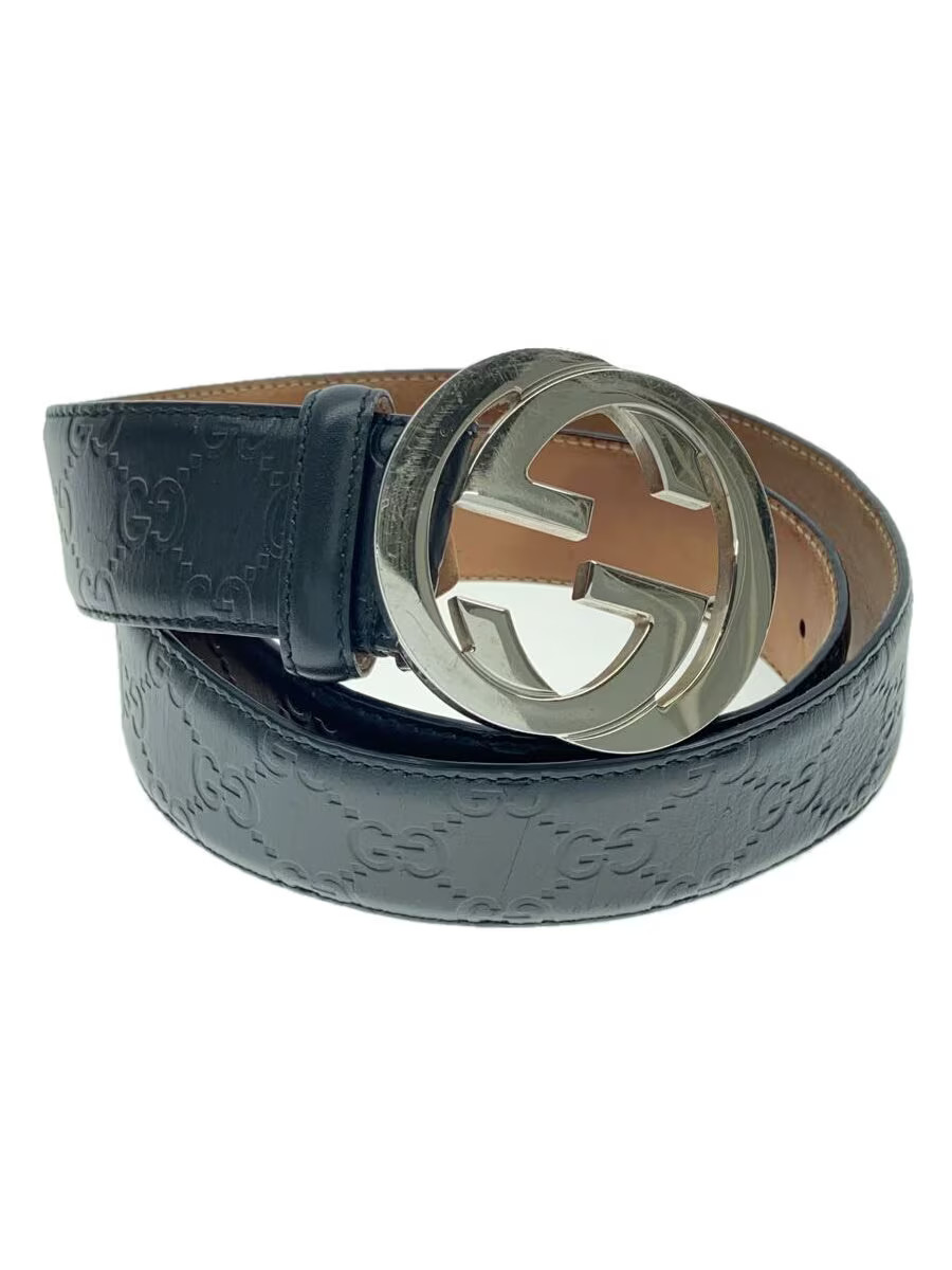 GUCCI Mens Black Leather Belt with Classic Interlocking G Buckle