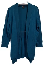 Simply Emma Open Front Cardigan Teal Green Long Sleeve Womens Size 1X