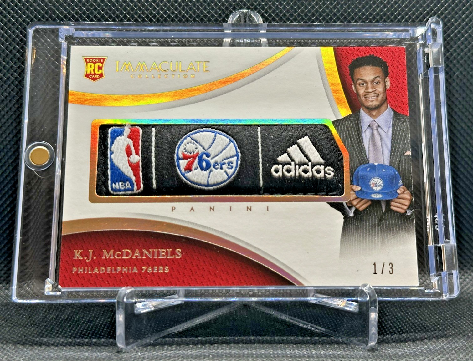 2014 Immaculate PLAYER CAPS LOGOMAN 76ers TEAM LOGO HAT PATCH K McDaniels #'d /3 view 3