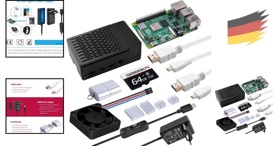 Raspberry Pi 4 4GB Bundle Starter Kit inklusive 64GB SD Karte Gehäuse Lüfter ... - Bild 2 von 4
