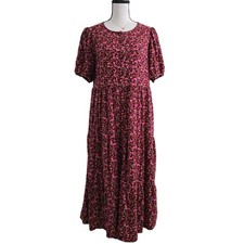 Old Navy Womens Red Floral Prairie Dress Puff Sleeves Midi Cottagecore Fairycore