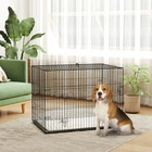 Dog Crate with Two Doors, Foldable Metal Dog Cage with Tray, 90 x 57.5 x 62