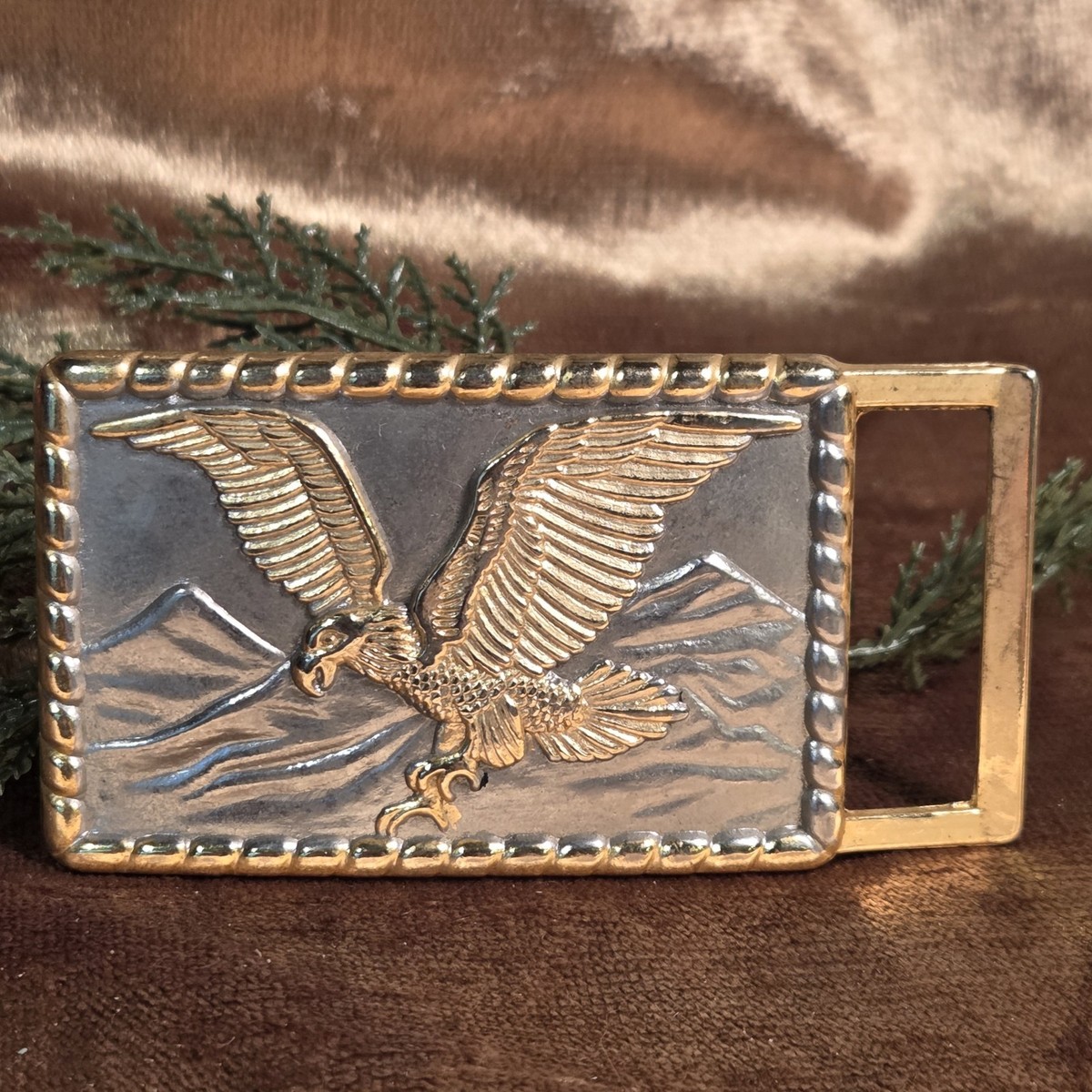 Vintage American Eagle Gold Silvertone Belt Buckle Embossed