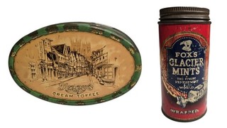 2 Vintage Sweet Tins Terrys Cream Toffee and Fox's Glacier Mints Used Condition