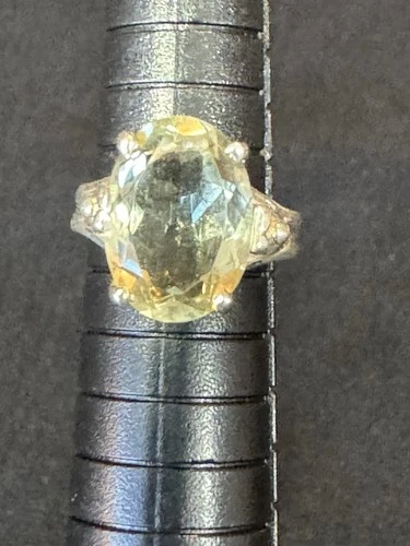 Silver 925 Vintage Ring With Large Citrine Size 5