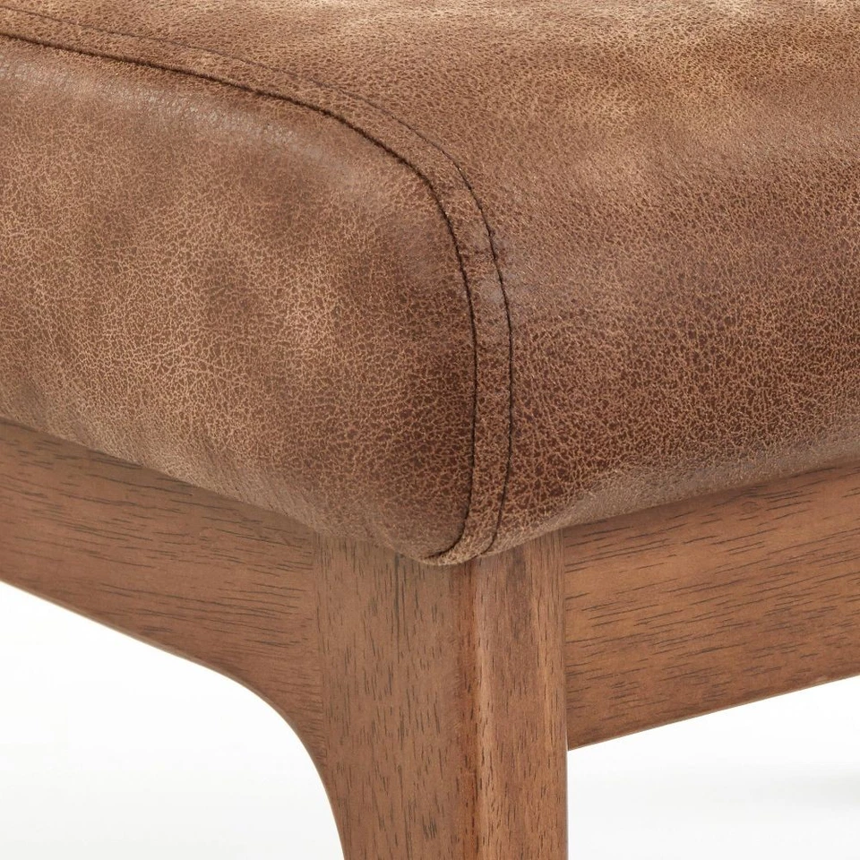 Buylateral Faux Leather Ottoman Mid-Century Wood Composite Bedroom Caramel Brown - Image 4 of 4