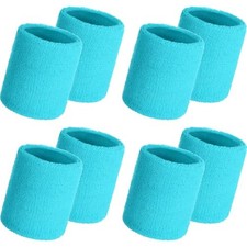 8 Pack Wrist Sweatbands Sports Wristbands Tennis Sweatbands Neon 80s Neon Blue