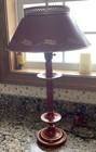 Vintage Blood Red Metal Toleware Table Lamp 25" Tall 3-Way Switch — photo 1