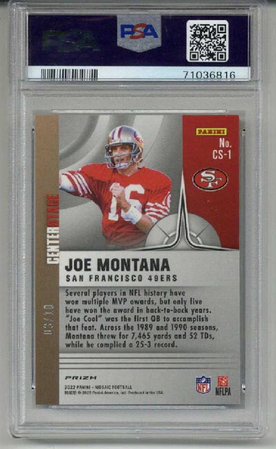 2022 PANINI MOSAIC CENTER STAGE GOLD MOSAIC JOE MONTANA 49ERS /10 PSA 10 LOW POP view 2
