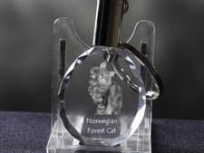 Gatto Norvegese Del Bosco, Portachiavi Rotondo In Cristallo, CRYSTAL ANIMALS DE