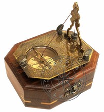 Brass Pendulum Sundial Antique Gilbert Compass With Wooden Box Maritime Vintage