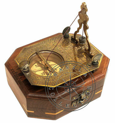 #ad #ad Brass Pendulum Sundial Antique Gilbert Compass With Wooden Box Maritime Vintage $98.02