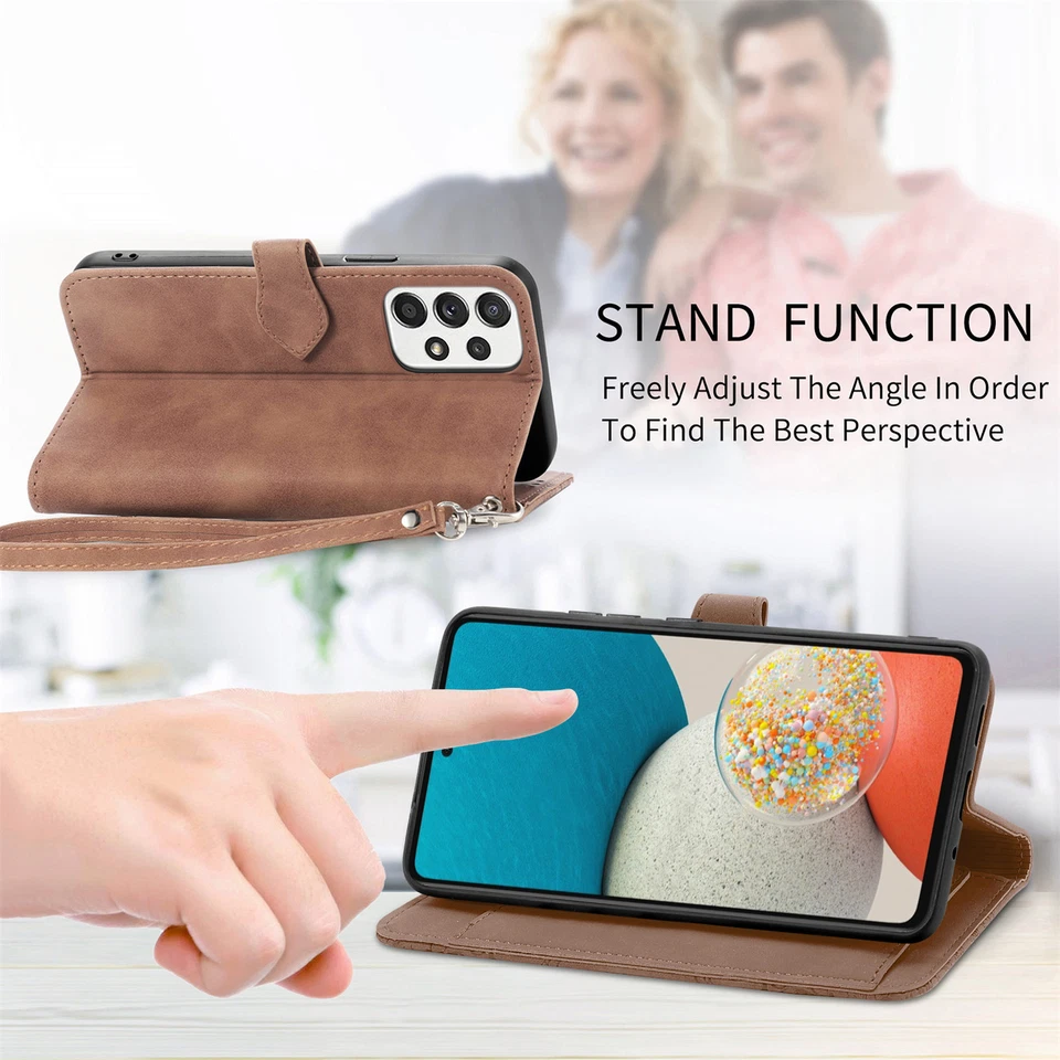 For Samsung A14 A35 A53 A55 S25 S24 S23FE Zipper Leather Wallet Wrist Strap Case - Image 3 of 4