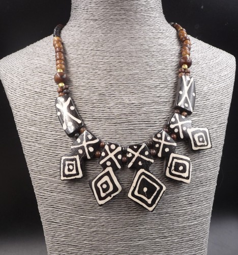 Collier Ethnique Népalais En Bois Et Os De Buffle – Artisanat Fait Main, Unisexe, Neuf Avec étiquettes