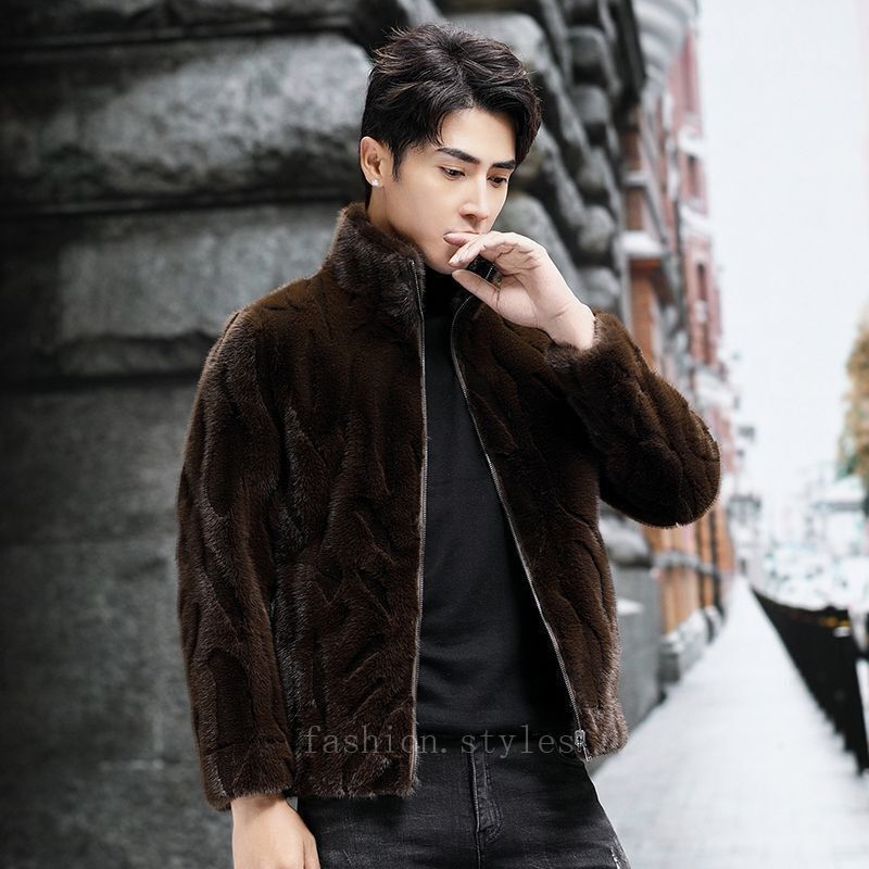 Winter Mens Stand Collar Short Faux Mink Fur Coat Jacket Zip