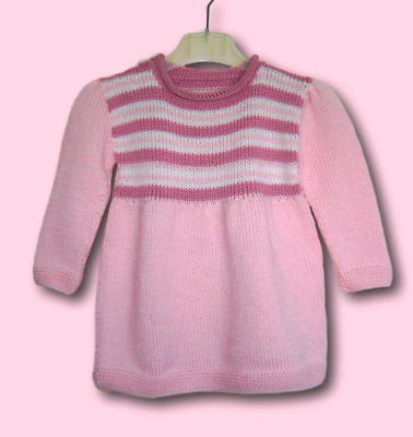 Baby  Strickkleid  Langarm Kleid  Gr 68 74  rosa mit Streifen  handmade  neu