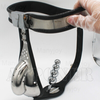 Male Chastity Belt Stainless Steel Cage Removable Plugs Slaver Restraint Device