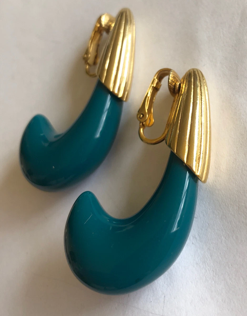 Vintage 80s Green Earrings Lucite Clip Hoop Huge