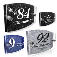 Personalised Modern House Number Plaques Glass Effect Acrylic Glitter House Sign