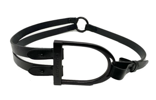 Ceinture tri sangle étrier équestre collection étrier cuir noir cuir veau - Photo 1/6