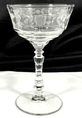 Rock Sharpe FUCHSIA Cascade Floral Leaf Etch 3005-18 Cocktail Wine Goblet 6'' Vtg