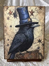 Crow Black Bird Raven Top Hat Gothic Folk Art Handcrafted Plaque / Sign