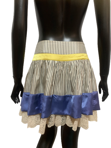 スカート John Galliano Skirt ❤️JOHN GALLIANO, blue and yellow striped print silk skirt, size