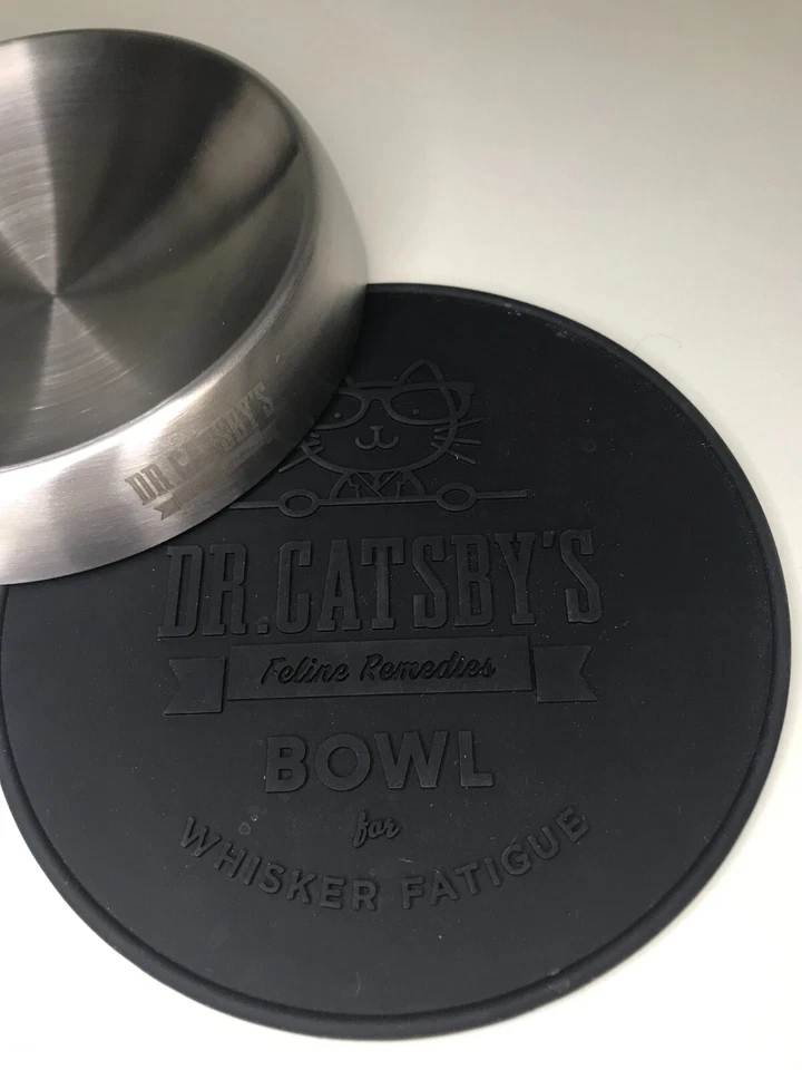 Juego de 2 cuencos de comida para gatos Dr Catsby 2 bigotes de acero inoxidable fatiga alfombrilla antideslizante nuevo en caja Foto 4 de 4