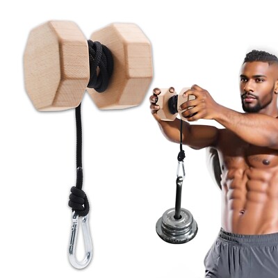 Wooden Forearm Roller Hand Wrist Strength Trainer Enhanced Grip