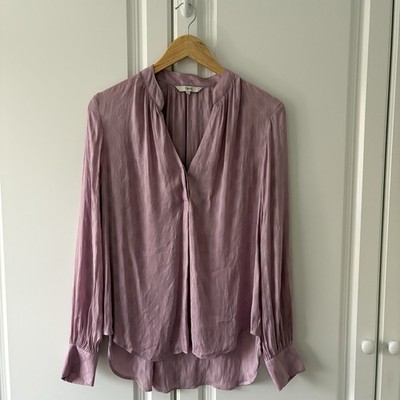 Next Damen rosa lila seidig gemustert Top Bluse Shirt Langarm Größe 14