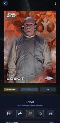 TOPPS STAR WARS CARD TRADER Chrome Sapphire 2025 Legendary Lobot 25cc