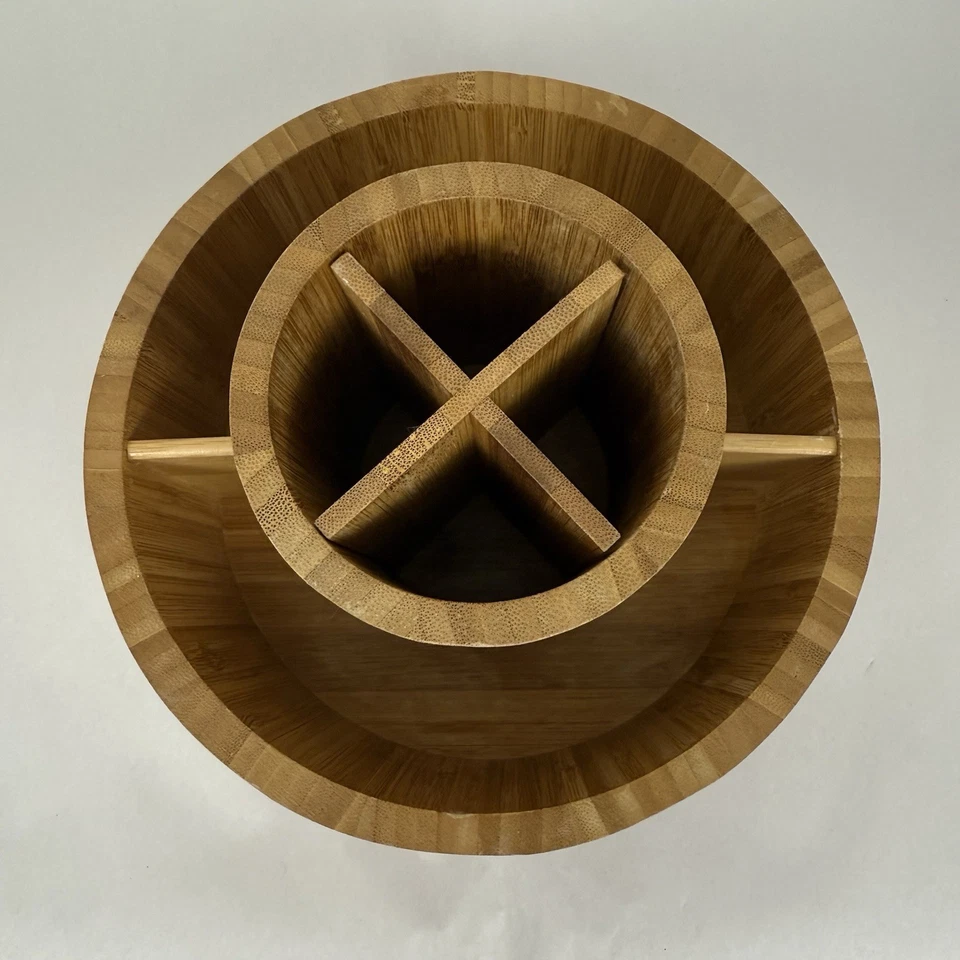 BAMBOO WOODEN LAZY SUSAN COUNTERTOP TURNTABLE SILVERWARE MAKEUP ETC MULTI USE - Image 2 of 4