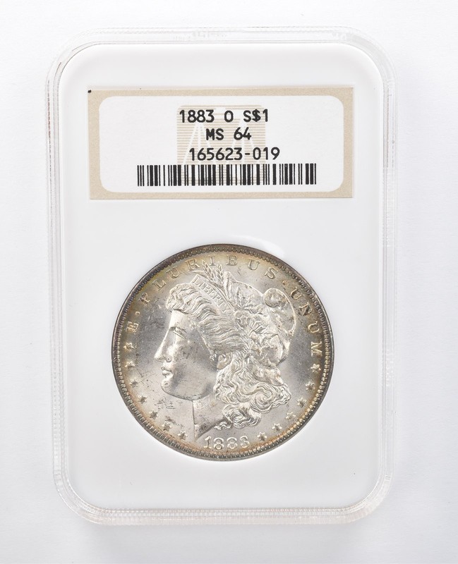 1883-O Morgan Silver Dollar MS64 NGC Rainbow Tone Reverse a7903
