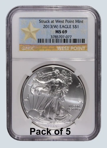 Pack of 5 - All 2013 *NGC MS 69 American Silver Eagle