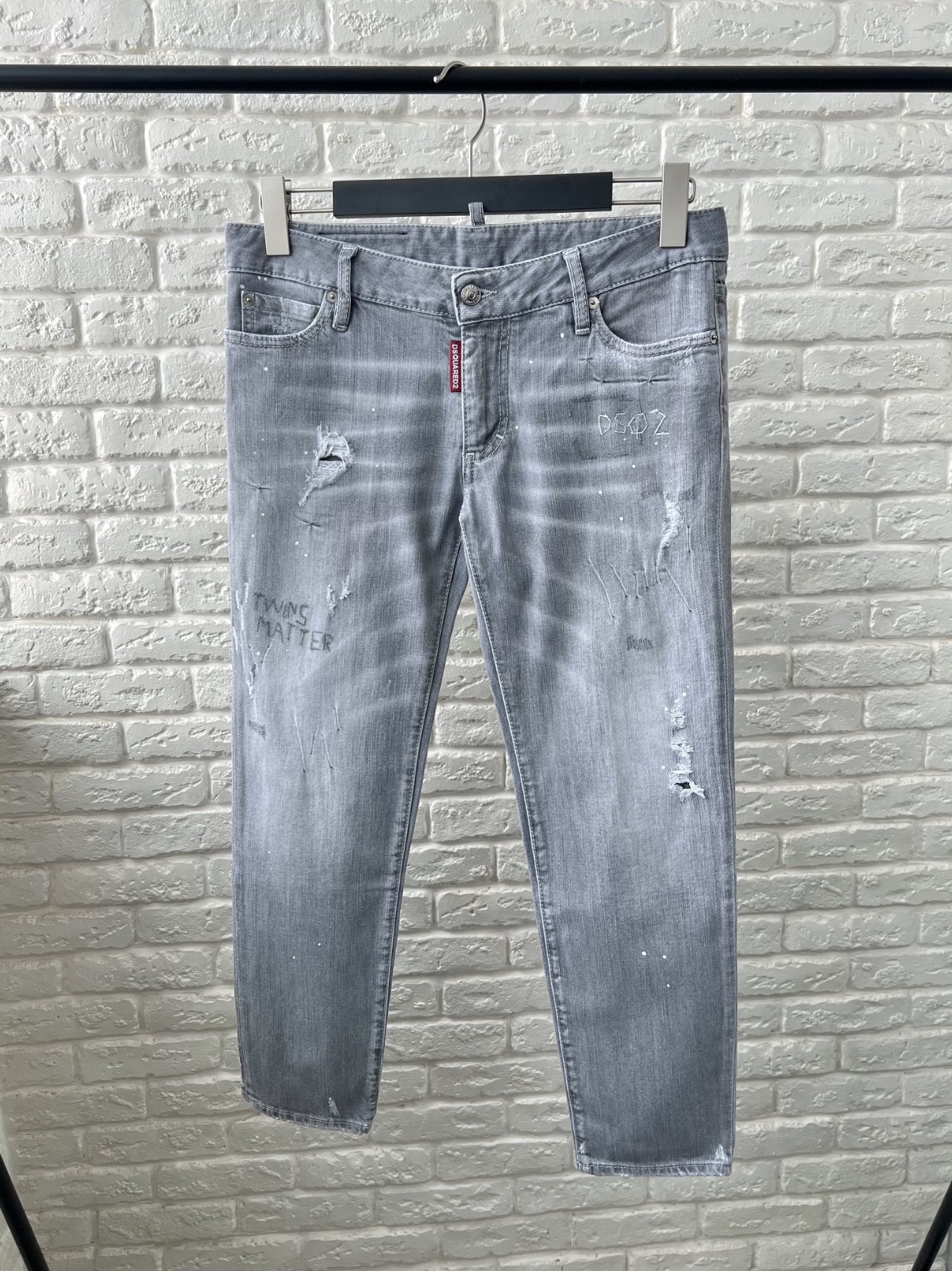 Dsquared2 Gray Logo Distressed Denim Jeans Women's Size 44 IT
