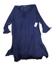 Roaman's Womens Plus Size 28W Navy Blue Tie Front Tunic Dress Bell Sleeve New