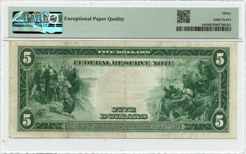 1914 $5 Federal Reserve Note New York FR#848 PMG VF30 EPQ - Image 2 of 2