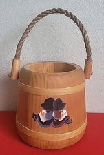 Handcrafted Wood Bucket  Rope Handle Hand Painted Brother And Sister Signed